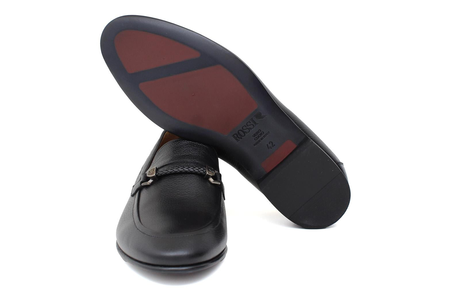 Mocassino in vitello dollaro nero con fondo in cuoio antiscivolo 679WILN 1136 ROSSI 