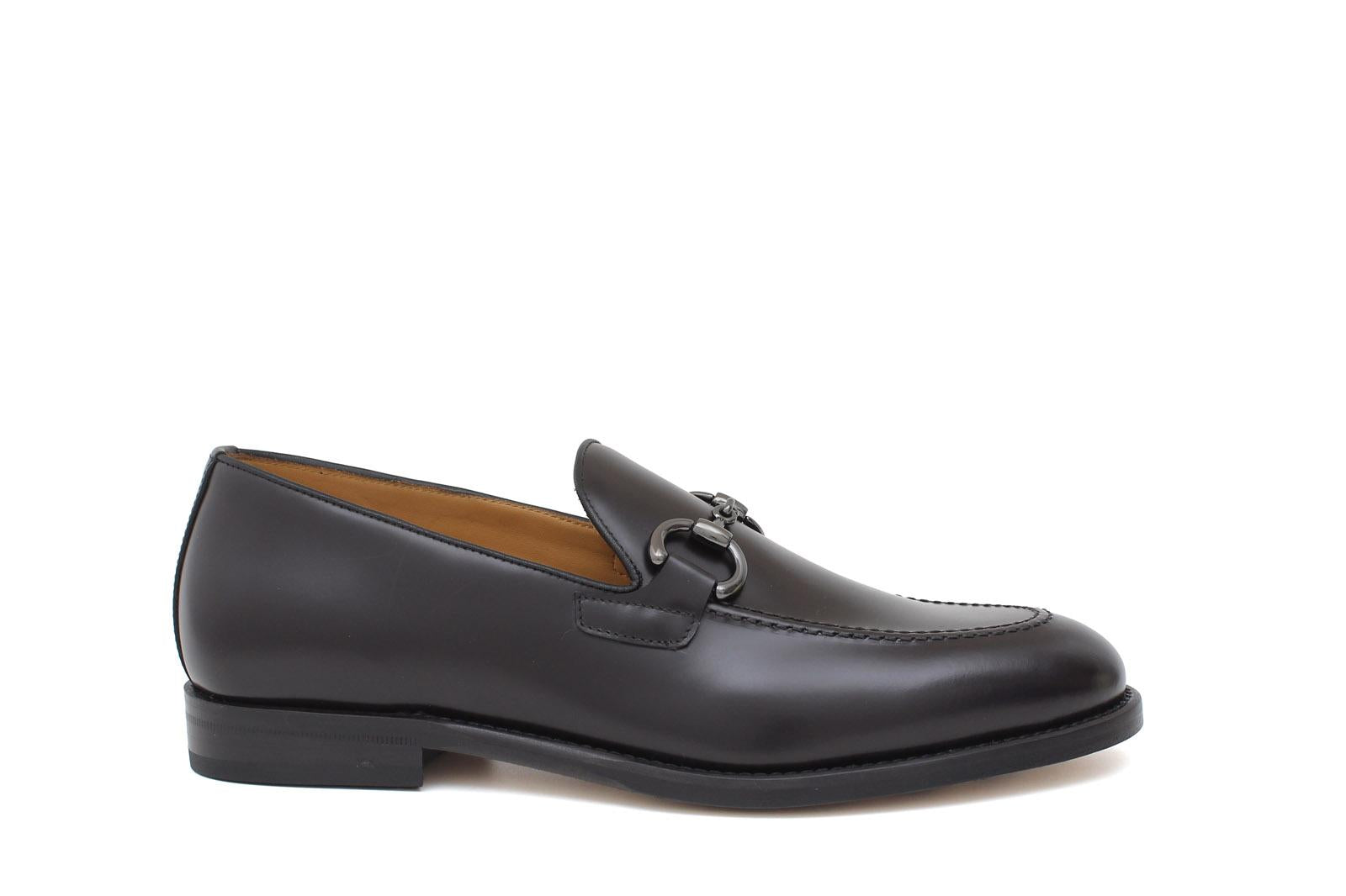Mocassino con accessorio in vitello spazzolato testa di moro con fondo in cuoio antiscivolo 644MORSCTM 1129 ROSSI 
