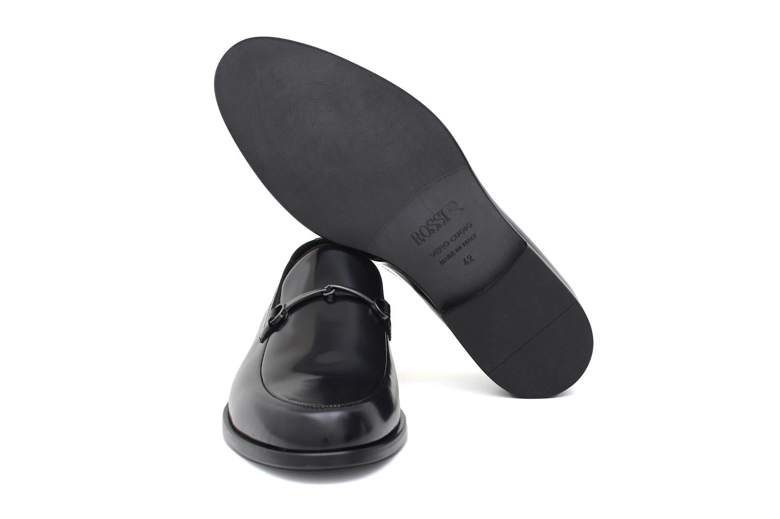 Mocassino con accessorio in vitello spazzolato blu scuro con fondo in cuoio 621TBLU 55 ROSSI 