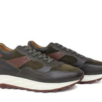 Sneakers in pelle verdone con dettagli marrone e riporto in camoscio verdeone con fondo vibram 800BMIL 285 ROSSI 