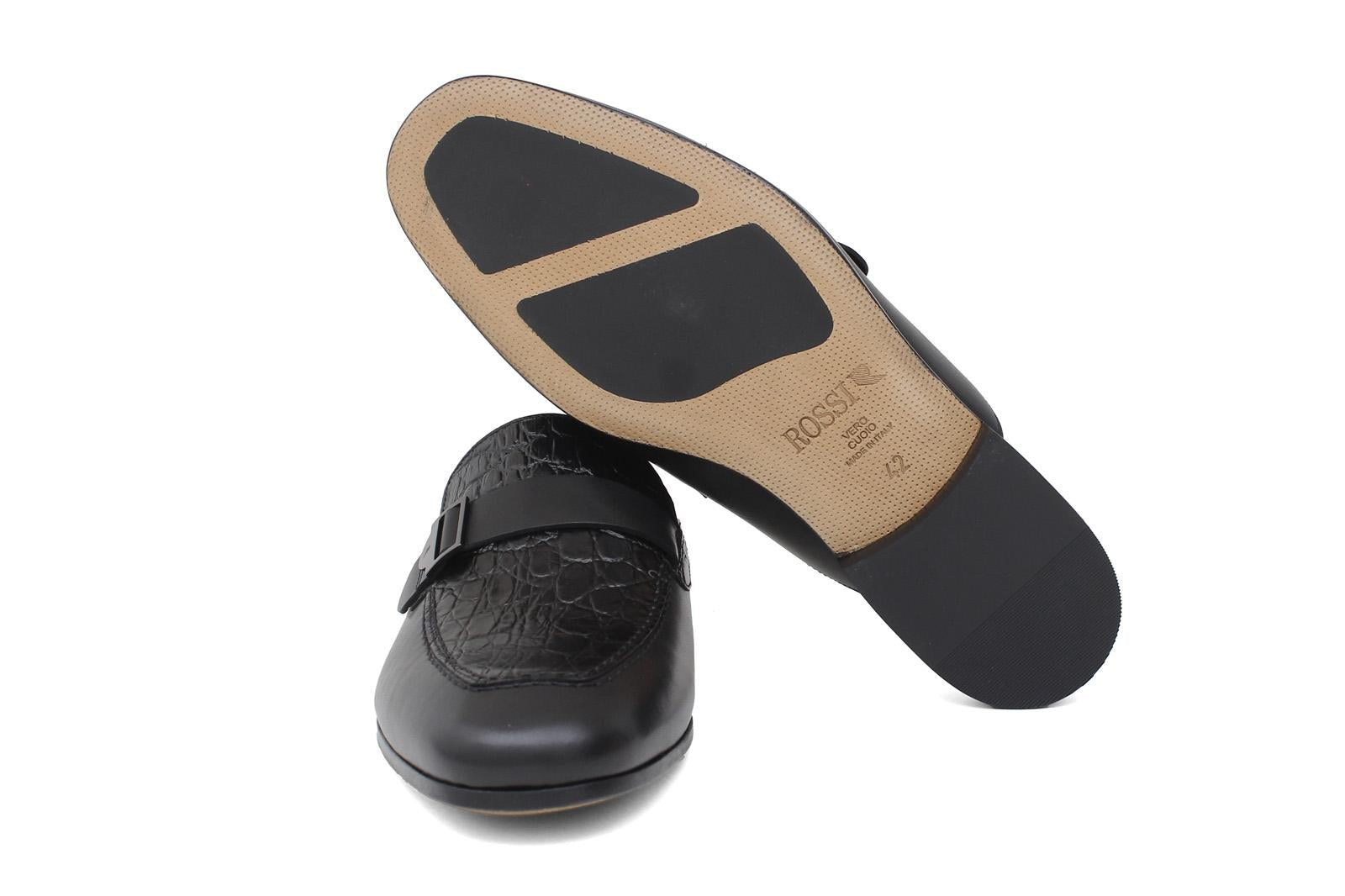 Sabot in vitello a fiore con riporto in cocco stampato nel colore nero 1505SERN 70 ROSSI 