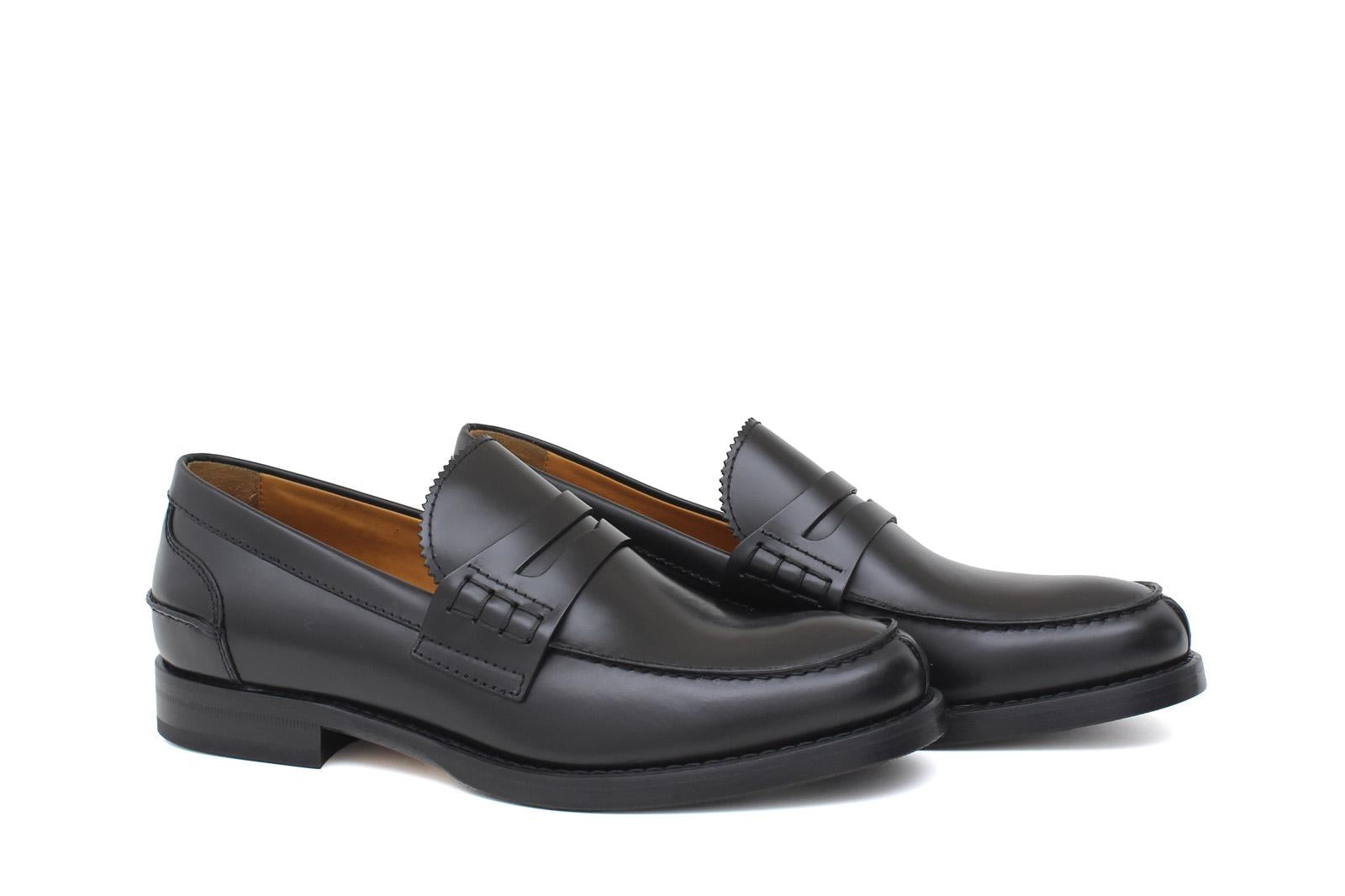 Mocassino College stile inglese in vitello spazzolato nero e fondo in cuoio 1/2 gomma 5316VCN 228 ROSSI 