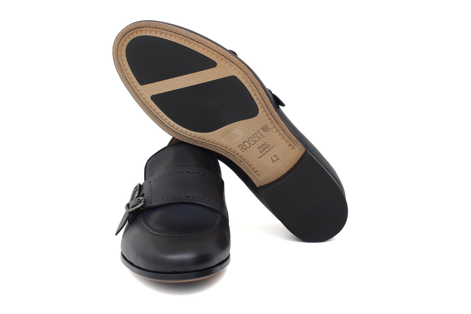 Doppia fibbia a sacchetto intero in vitello naturale blu sfumato e fondo in cuoio antiscivolo cucito blake 267DIXBLU 631 ROSSI 