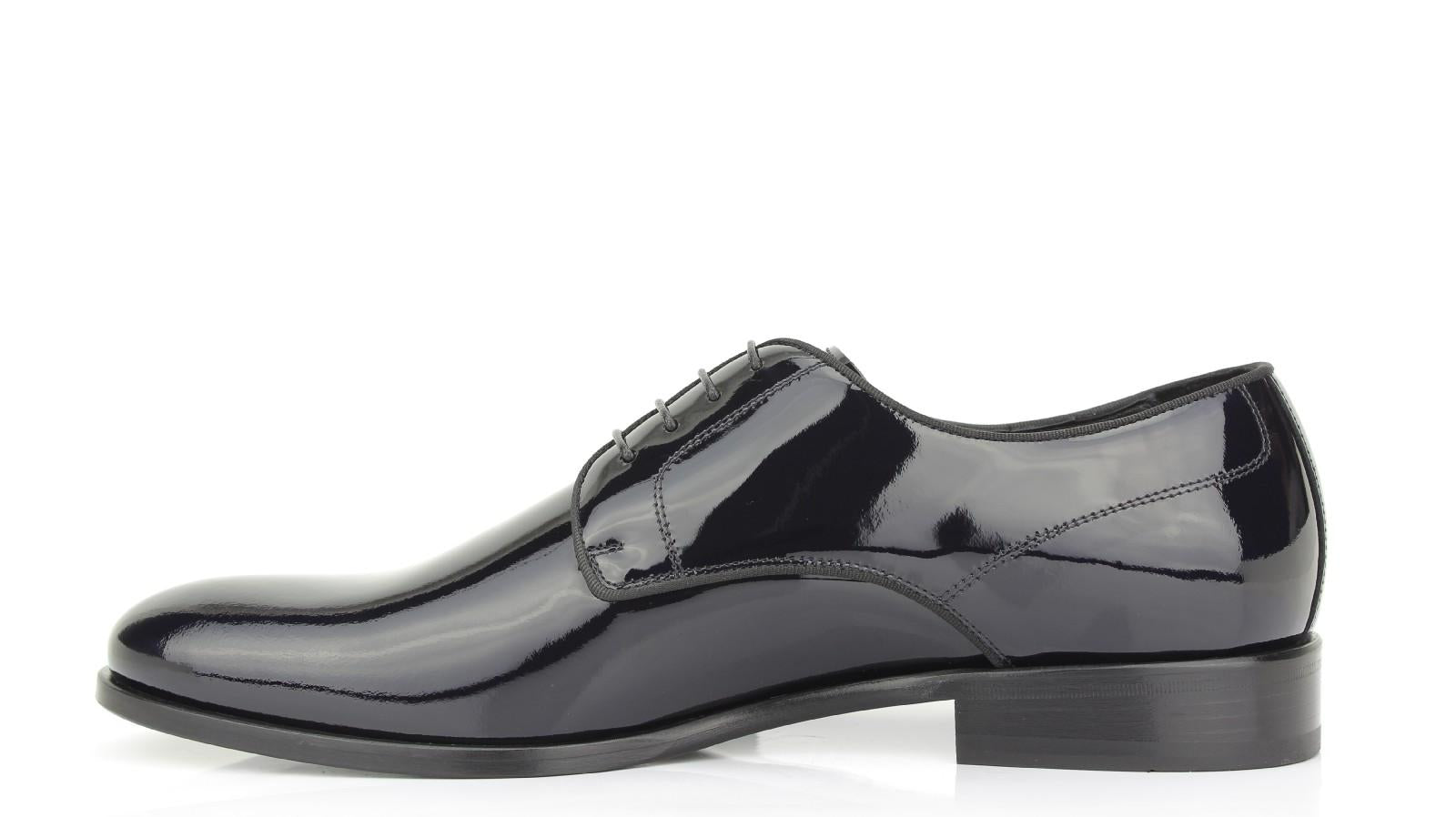 Derby in vernice blu con fondo in cuoio 7608VBLU 192  UN ROSSI 