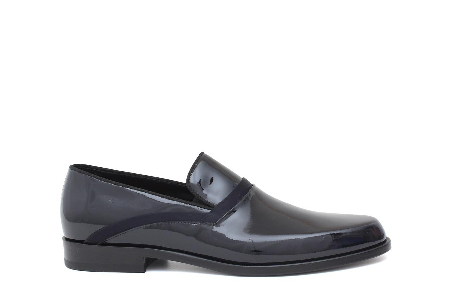 Mocassino in vernice blu scuro con riporto in raso e fondo in cuoio 619VBLU 985 ROSSI 
