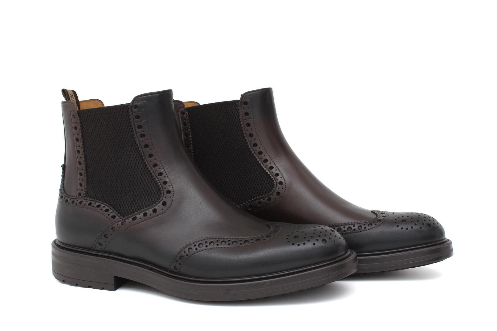 Stivaletto con elastico stile inglese in vitello anticato testa di moro e fondo in gomma 166PGBTM 517 ROSSI 