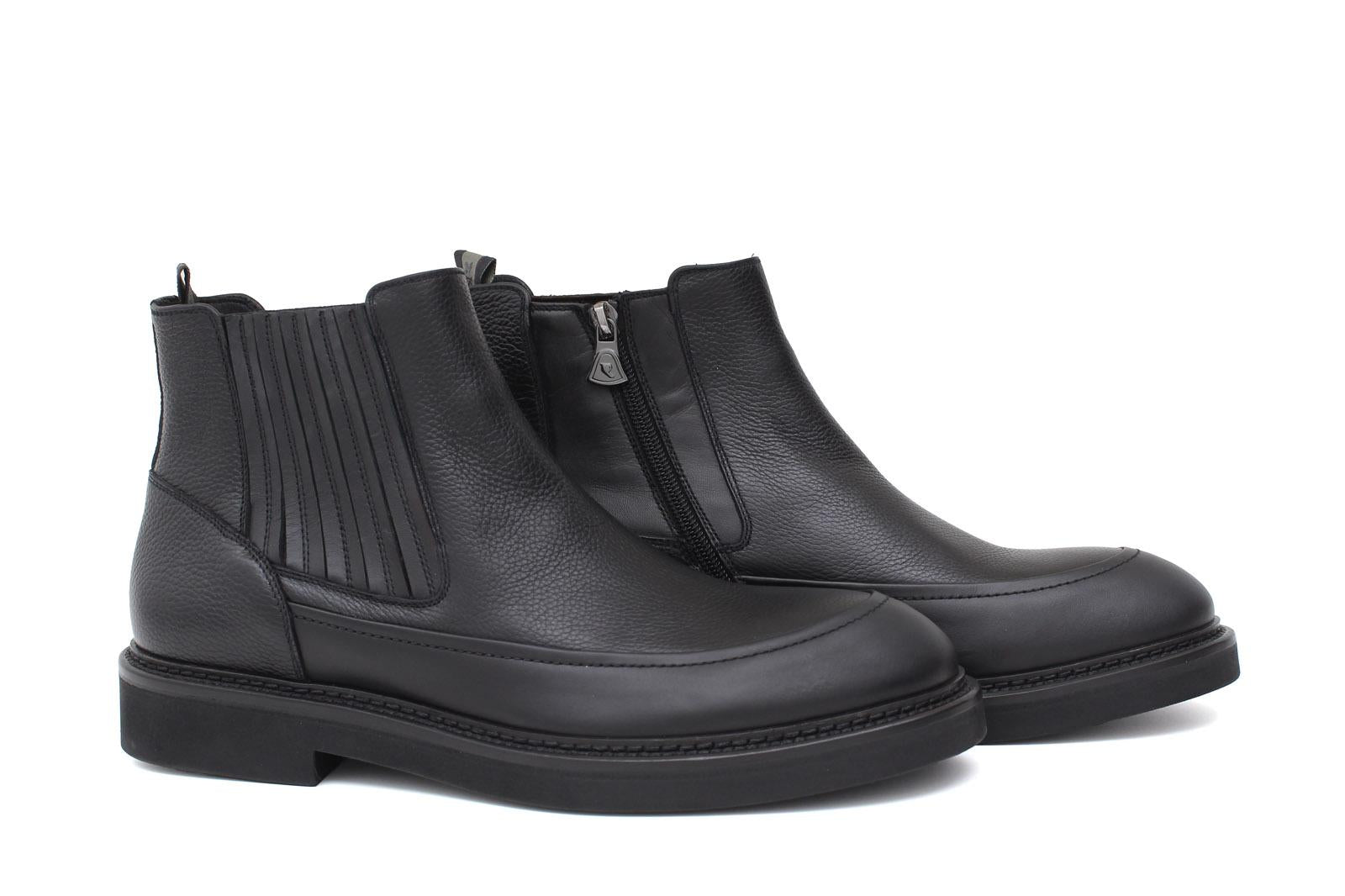 Stivaletto con zip interna ed elastico esterno in vitello liscio e bottalato nero con fondo gomma 855PZPN 426 ROSSI 