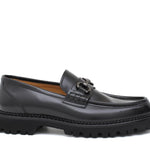 Mocassino College bordato in vitello spazzolato nero e fondo in gomma leggera 403MCNE 280 ROSSI 