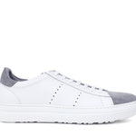 Sneaker in vitello bianco con riporti  in camoscio grigio e fondo in gomma leggera 234FPIOM 482  UN ROSSI 