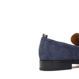 Mocassino in camoscio lavato navy  con fondo in cuoio antiscivolo lavato 1063VTZAF 14  UN ROSSI 