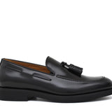 Mocassino sfoderato con mappine in vitello spazzolato nero con fondo in gomma leggera 7637CHNE 999 ROSSI 