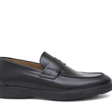 Mocassino in vitello sfoderato spazzolato nero con fondo gomma leggera 1076CNER 1095 ROSSI 