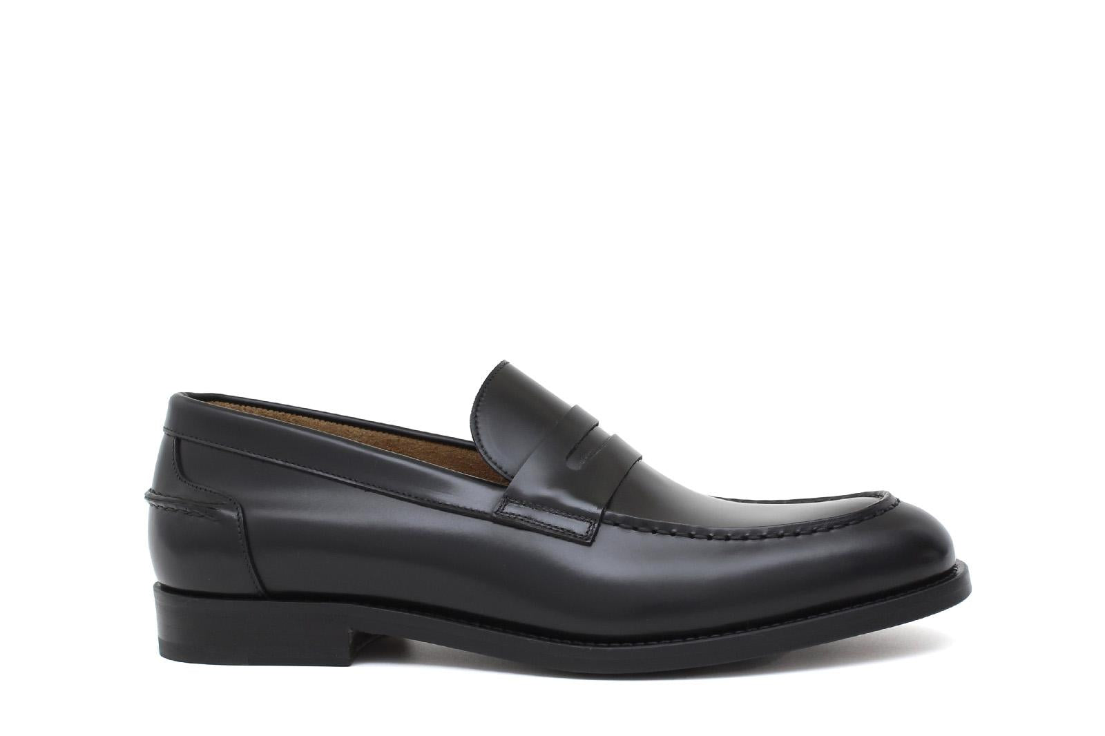 Mocassino sfoderato in vitello spazzolato nero con fondo in cuoio antiscivolo cucito blake 6651CAN 139 ROSSI 