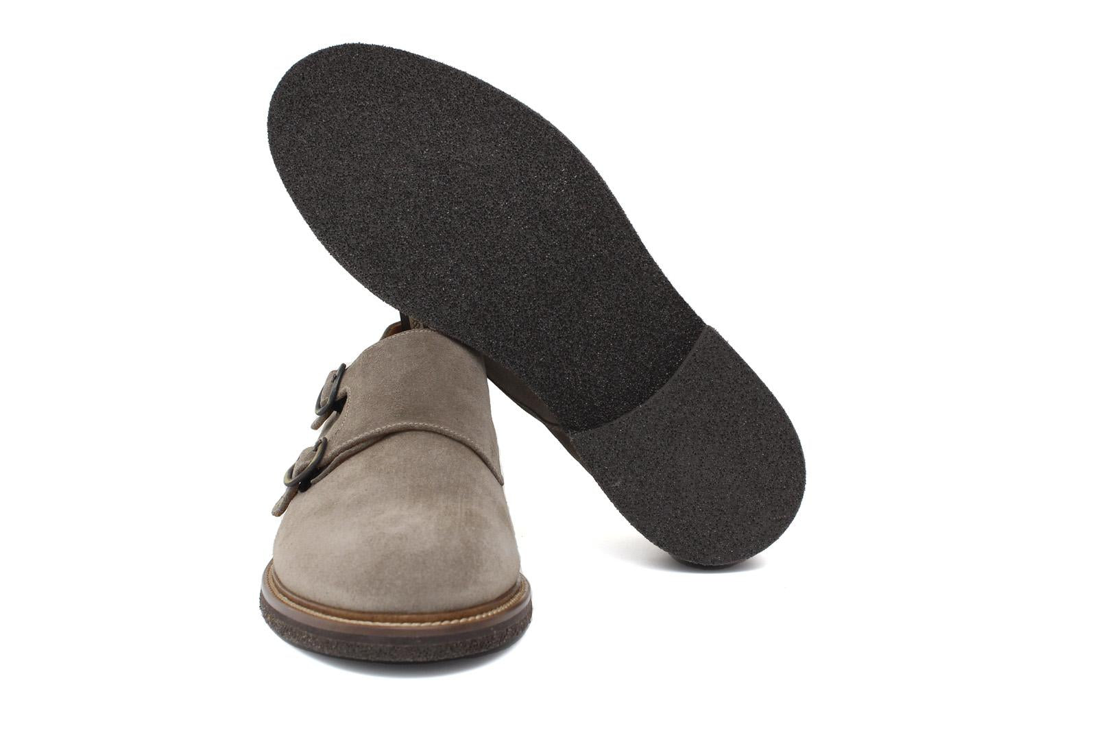 Monkstrap in camoscio color tortora con fondo in gomma poraosa cucita 8707FLOC 48 ROSSI 