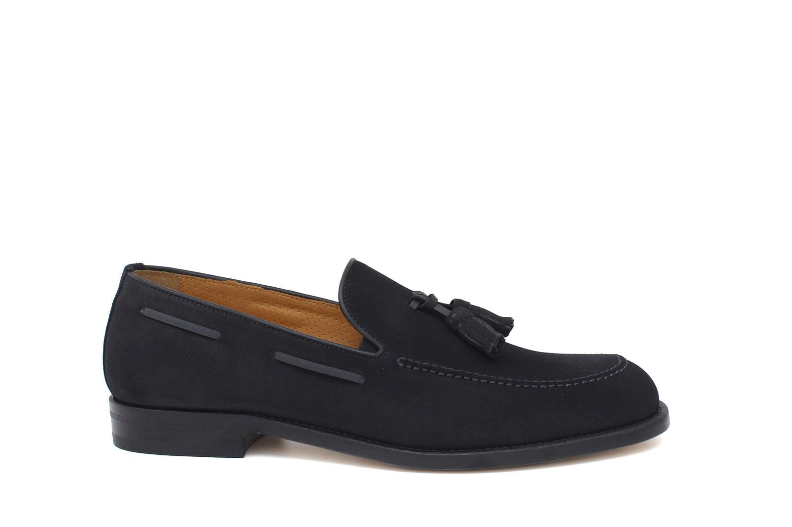 Mocassino con nappine in camoscio blu e fondo cuoio antiscivolo 7393CCRIB 211 ROSSI 