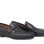 Mocassino intrecciato nero,  lavorazione sacchetto con fondo cuoio con inserti antiscivolo 1049VCNE 57 ROSSI 