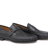 Mocassino intrecciato nero,  lavorazione sacchetto con fondo cuoio con inserti antiscivolo 1049VCNE 57 ROSSI 