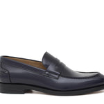 Mocassino sfoderato in vitello spazzolato blu con fondo in cuoio antiscivolo cucito blake 6651CBLU 977 ROSSI 