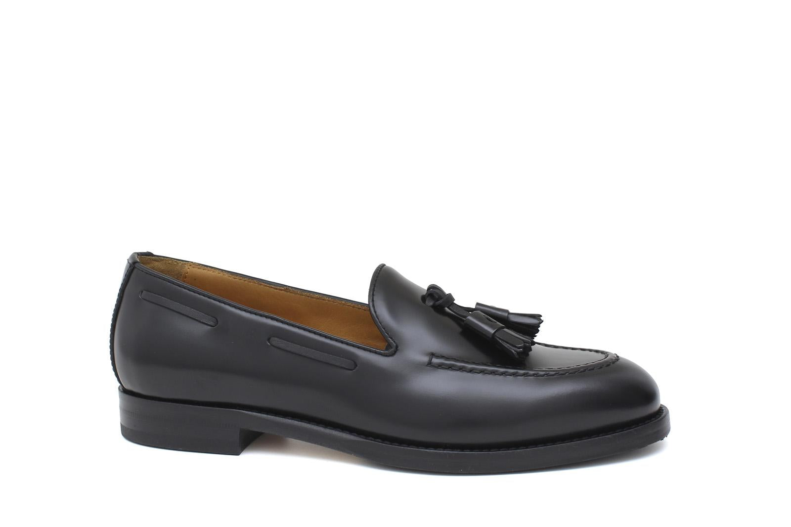 Mocassino donna con mappine in vitello spazzolato nero con fondo cuoio 1/2 gomma D204CNE 12 ROSSI 