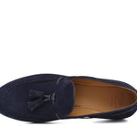 Mocassino a sacchetto intero in camoscio blu e fondo in cuoio antiscivolo cucito blake 266FBLU 1107 ROSSI 