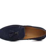 Mocassino a sacchetto intero in camoscio blu e fondo in cuoio antiscivolo cucito blake 266FBLU 1107 ROSSI 