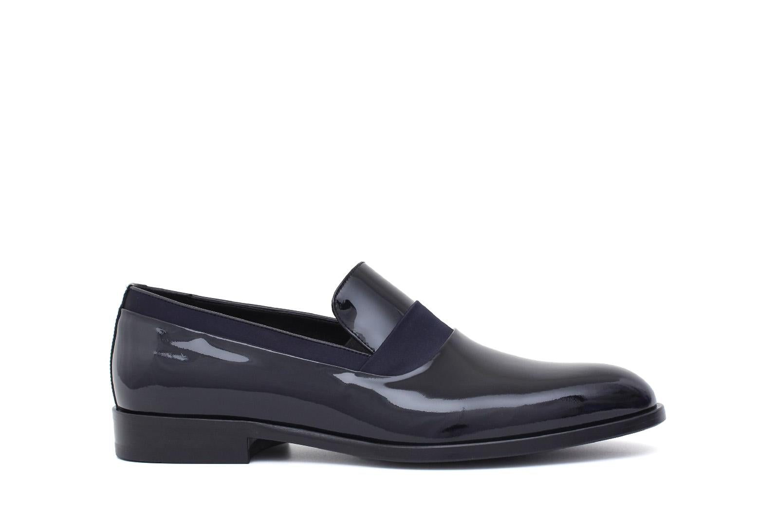 Mocassino in vernice blu scuro con riporto in raso e fondo in cuoio 246VBLU 117 ROSSI 