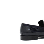 Mocassino in vernice blu con riporti in raso con fondo cuoio antiscivolo 246CGVB 124  UN ROSSI 