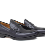 Mocassino College stile inglese in vitello spazzolato blu e fondo in cuoio 1/2 gomma 5316CALFBLU 104 ROSSI 