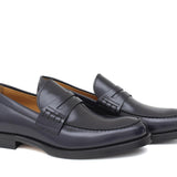 Mocassino College stile inglese in vitello spazzolato blu e fondo in cuoio 1/2 gomma 5316CALFBLU 104 ROSSI 