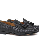 Mocassino a sacchetto intero intrecciato nel colore nero con fondo cuoio antiscivolo 265VITCNE 191 ROSSI 