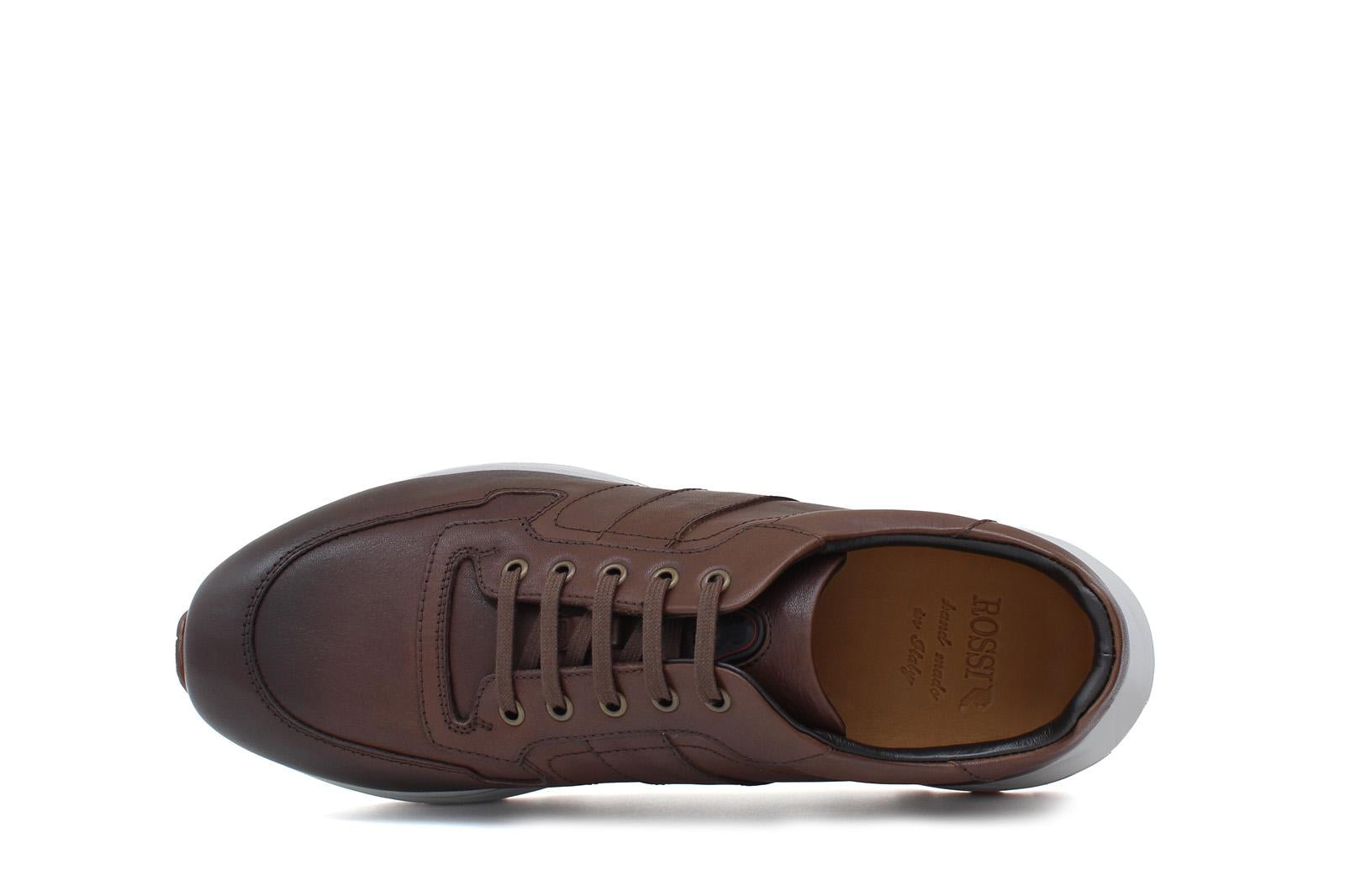 Sneaker in vitello naturale color marrone sfumato e fondo in gomma leggera vibram 1255VCAS 1147 ROSSI 