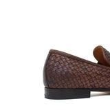 Mocassino in vitello intrecciato marrone sfumato, lavorazione a sacchetto e fondo in cuoio con antiscivolo 263VCCAS 1024 ROSSI 