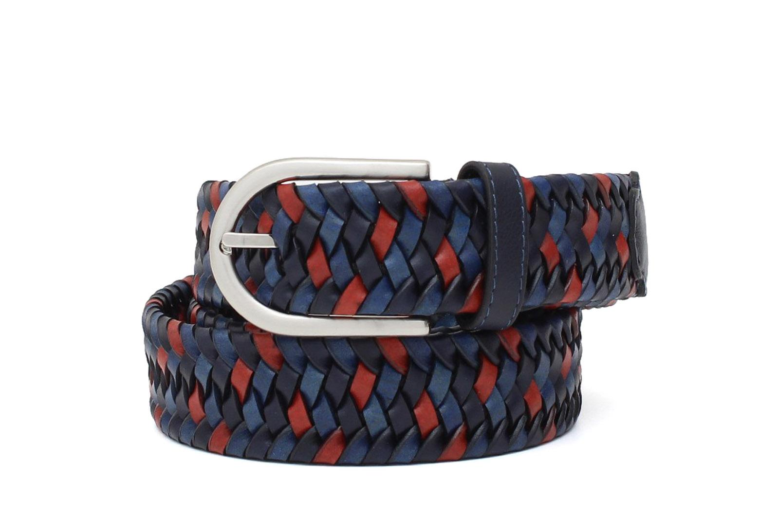 Cinta h 35 intreccio elasticizzato tricolore rosso/blu/azzurro con fibbia nikel satinato F0311NK5H5BLURO 96 ROSSI 