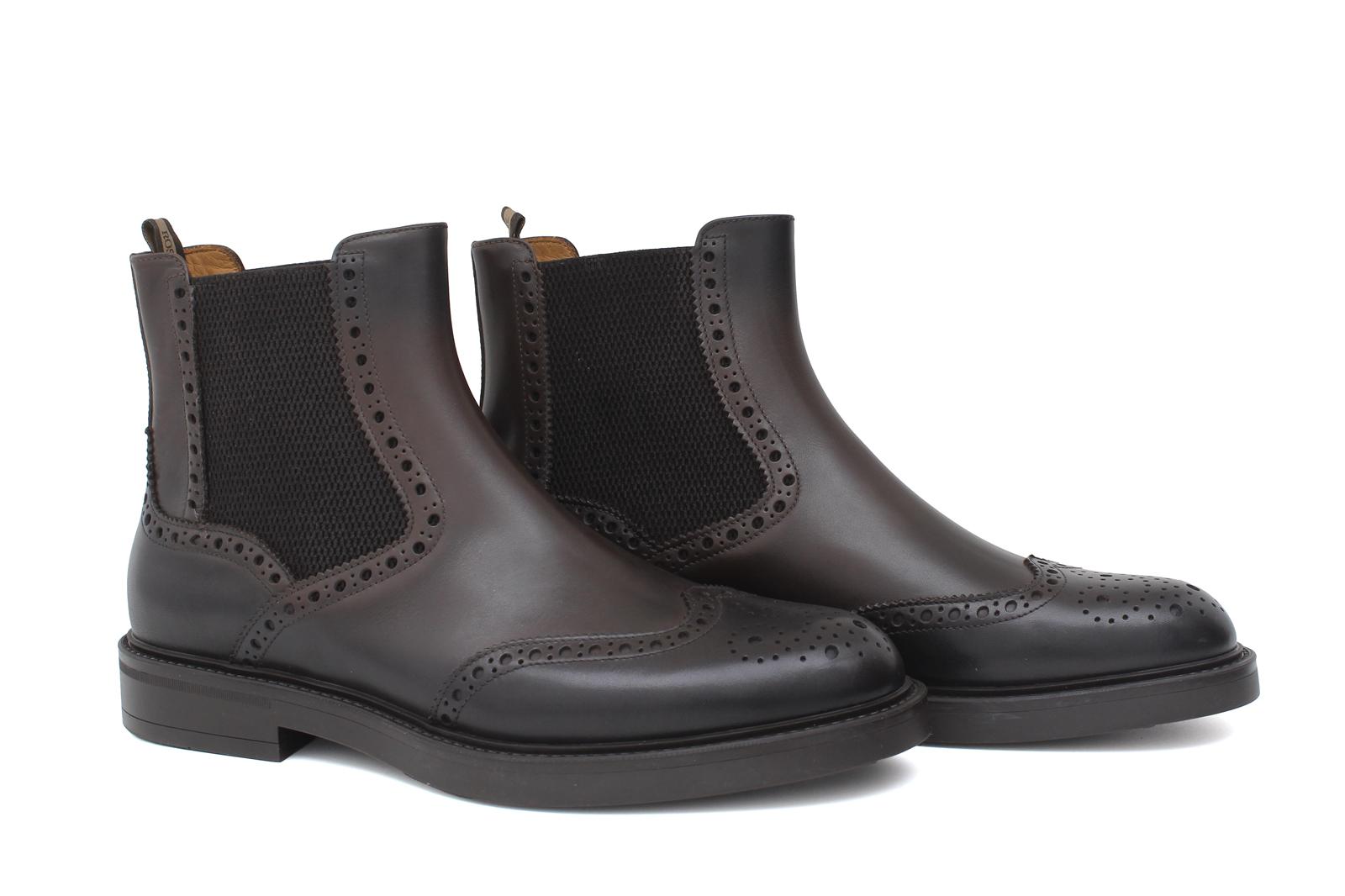 Stivaletto con elastico stile inglese in vitello anticato testa di moro e fondo in gomma 166PRBOSTM 392 ROSSI 