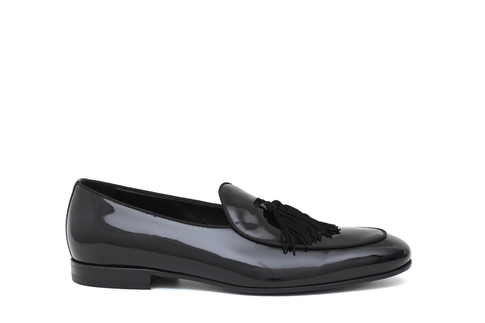 Pantofola con mappine in vernice nero con fondo iin cuoio 6604VNER 412 ROSSI 