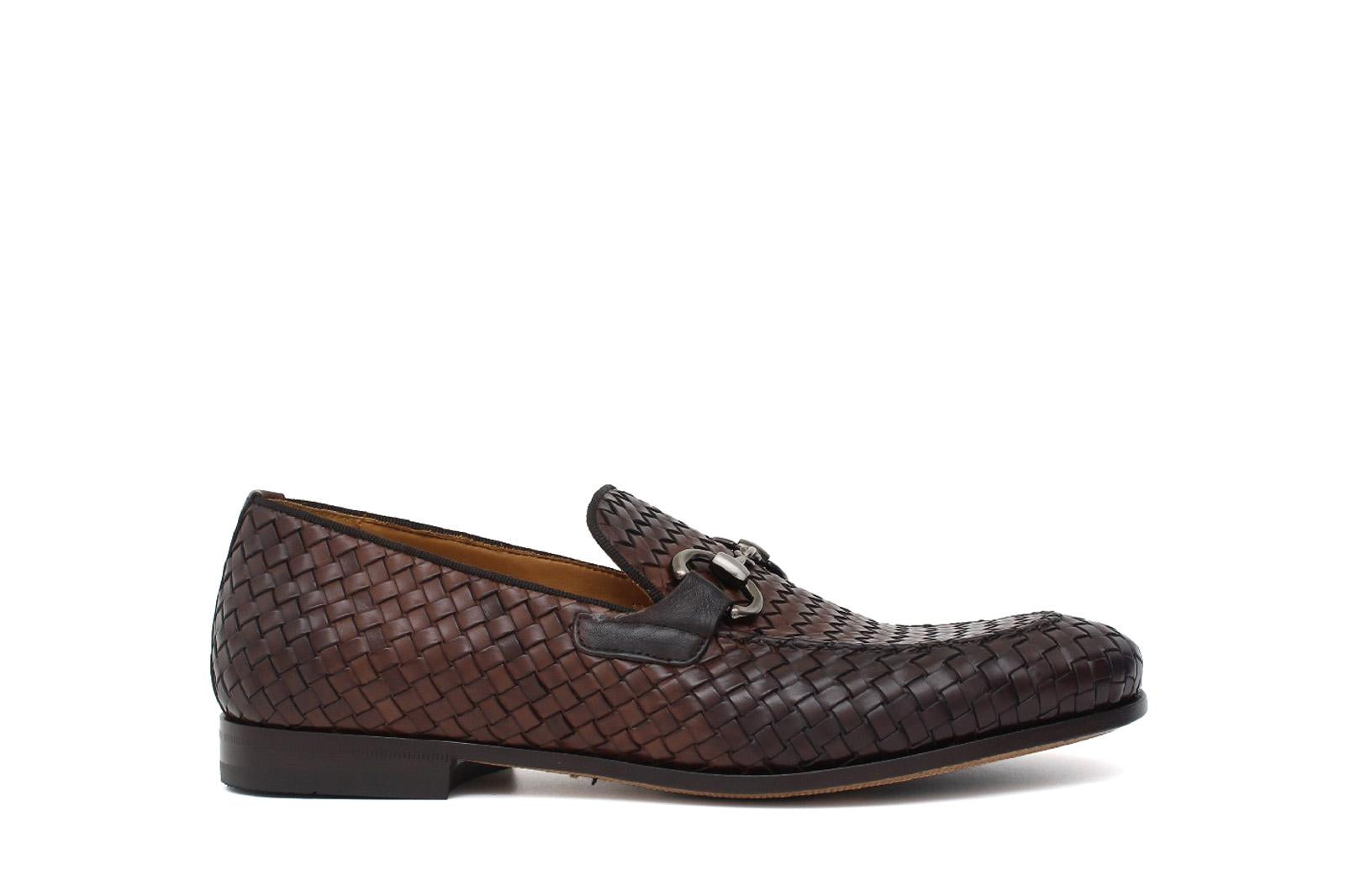 Mocassino lavorazione a sacchetto intero in vitello intrecciato marrone con fondo in cuoio antiscivolo cucito blake 268VCCA 353 ROSSI 
