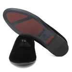 Pantofola con mappine in velluto nero con fondo cuoio antiscivolo 225DRANER 154 ROSSI 