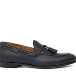 Mocassino con mappine a sacchetto intero in vitello naturale blu con fondo cuoio antiscivolo cucito 8683MADBLU 1029 ROSSI 