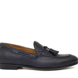 Mocassino con mappine a sacchetto intero in vitello naturale blu con fondo cuoio antiscivolo cucito 8683MADBLU 1029 ROSSI 