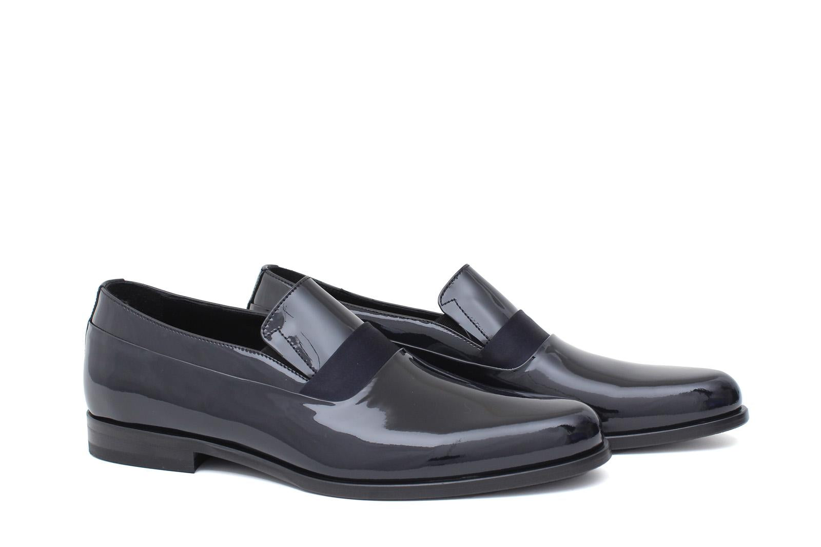 Mocassino in vernice blu scuro con riporto in raso e fondo in cuoio 8623VBLU 430 ROSSI 