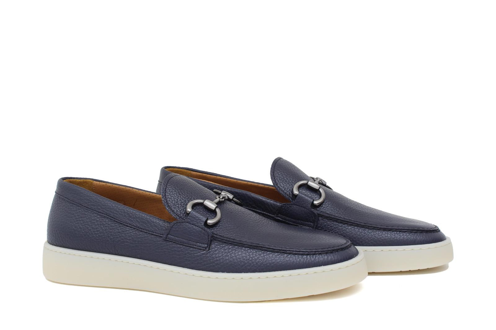 Slip-on con accessorio in vitello bottalato navy con fondo in gomma cucito 646VBNAV 1131 ROSSI 