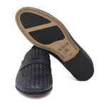 Mocassino in vitello intrecciato blu sfumato, lavorazione a sacchetto e fondo in cuoio con antiscivolo 263VCBLU 24 ROSSI 