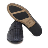 Mocassino in vitello intrecciato blu sfumato, lavorazione a sacchetto e fondo in cuoio con antiscivolo 263VCBLU 24 ROSSI 