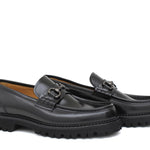 Mocassino College bordato in vitello spazzolato nero e fondo in gomma leggera 403MCNE 280 ROSSI 