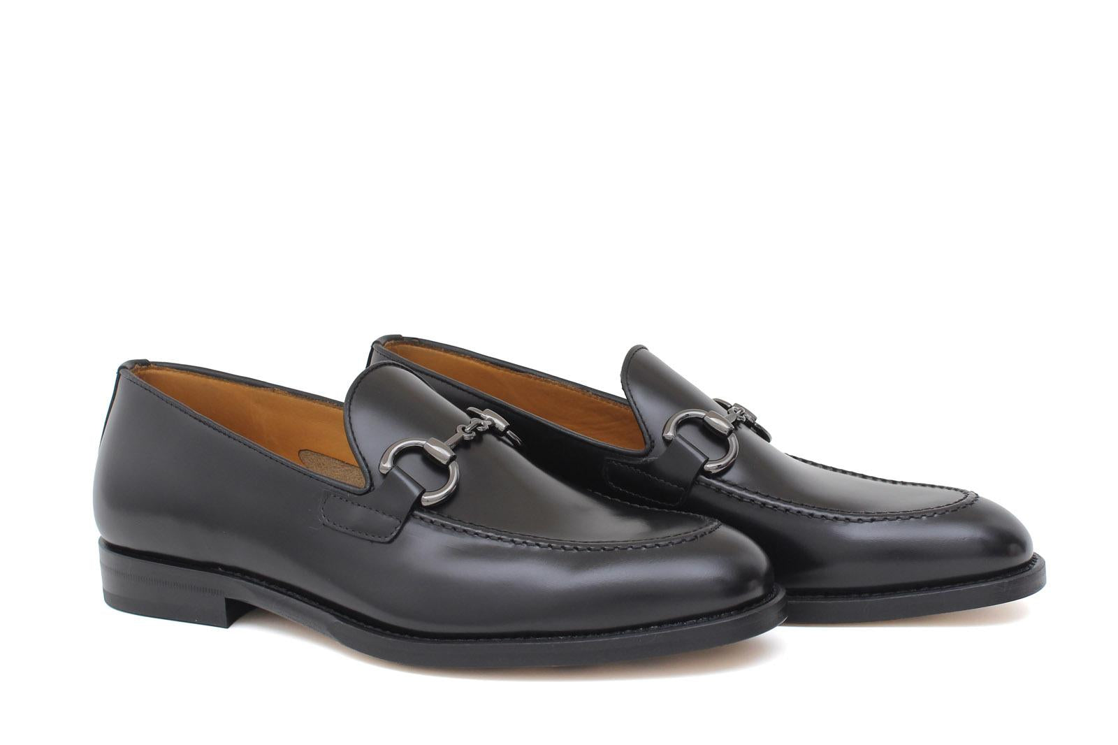 Mocassino con accessorio in vitello spazzolato nero con fondo in cuoio antiscivolo 644MORSCN 20 ROSSI 