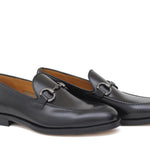Mocassino con accessorio in vitello spazzolato nero con fondo in cuoio antiscivolo 644MORSCN 20 ROSSI 