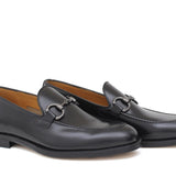 Mocassino con accessorio in vitello spazzolato nero con fondo in cuoio antiscivolo 644MORSCN 20 ROSSI 