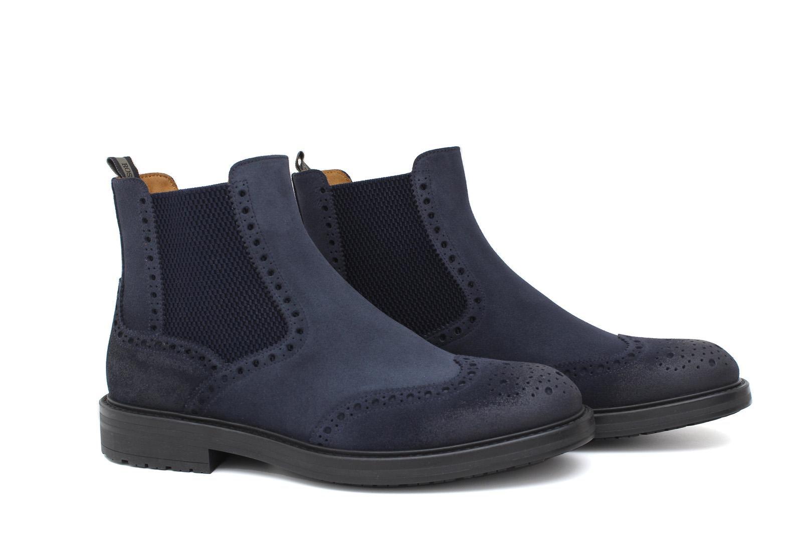 Beatles stile inglese in camoscio anticato color navy con fondo in gomma 166PCN 385 ROSSI 