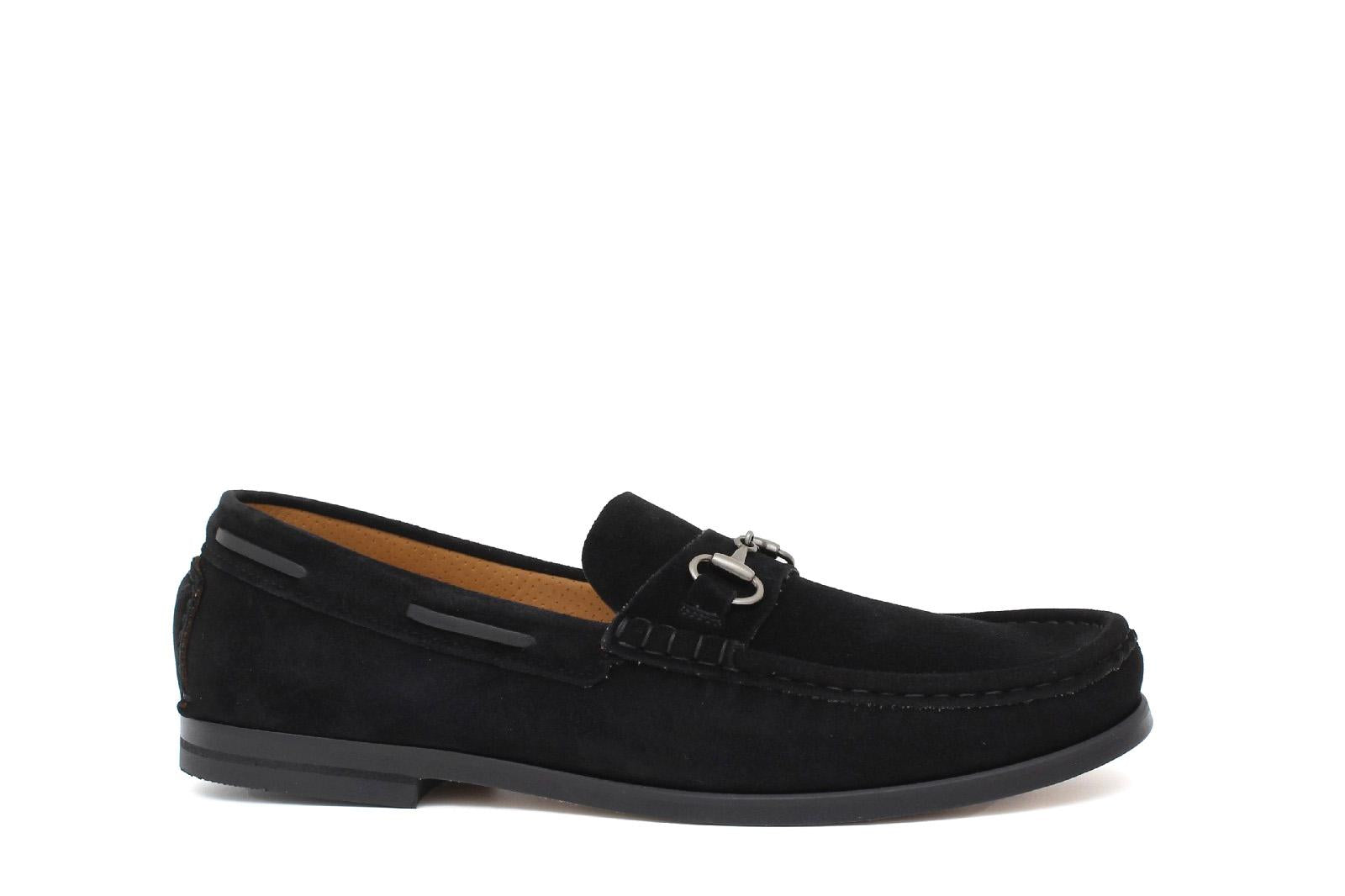 Mocassino tubolare in camoscio nero con fondo in cuoio antiscivolo cucito blake 9660CFLNE 30 ROSSI 