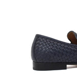 Mocassino in vitello intrecciato blu sfumato, lavorazione a sacchetto e fondo in cuoio con antiscivolo 263VCBLU 24 ROSSI 